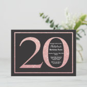 Invitation 20e anniversaire Rose Pink Gold Parties scintillan (Debout devant)