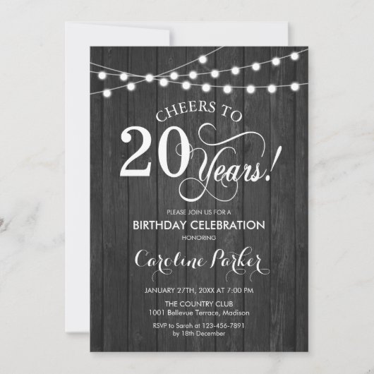 Invitation 20e anniversaire - Rustic Grey Motif (Devant)