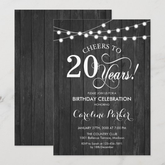 Invitation 20e anniversaire - Rustic Grey Motif (Devant / Derrière)