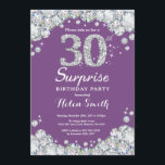 Invitation 20e anniversaire surprise Diamant mauve et argent<br><div class="desc">Invitation surprise 30e anniversaire. Arrière - plan en damier en grès rouge et en argent. Élégant invitation du Bassin d'Anniversaire. Noir et Blanc. Anniversaire adulte. Les femmes,  anniversaire. Hommes Anniversaire. Pour plus de personnalisation,  cliquez sur le bouton "Customiser" et utilisez notre outil de conception pour modifier ce modèle.</div>