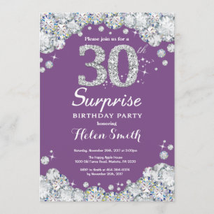 Invitation 20e anniversaire surprise Diamant mauve et argent