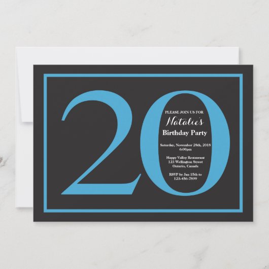 Invitation 20e Anniversaire Tableau Noir Bleu et Noir (Devant)