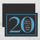 Invitation 20e Anniversaire Tableau Noir Bleu et Noir (Devant / Derrière)