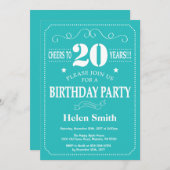 Invitation 20e anniversaire Turquoise et blanc (Devant / Derrière)