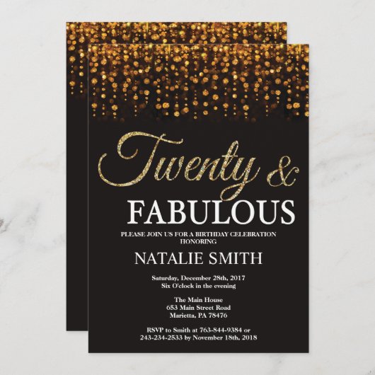 Invitation 20e anniversaire Vingt et fabuleuse Parties scinti (Devant / Derrière)