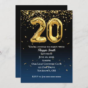 Invitation 20e Ballons d'or et Confetti