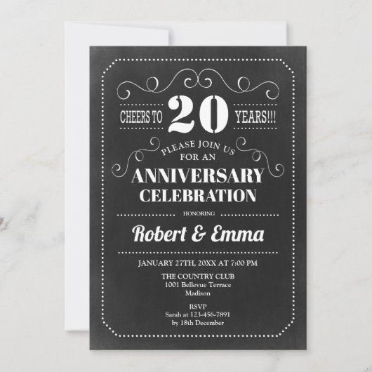 Invitation 20e fête du Mariage - Chalkboard (Devant)