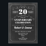 Invitation 20e fête du Mariage - Chalkboard<br><div class="desc">Invitation du 20e anniversaire du Mariage Design rétro simple avec motif de tableau noir. Carte invitation noir et blanc. Parfait pour une fête élégante ! Peut être personnalisé à n'importe quelle année. S'il vous plaît,  envoyez-moi un message si vous avez besoin d'une personnalisation supplémentaire.</div>
