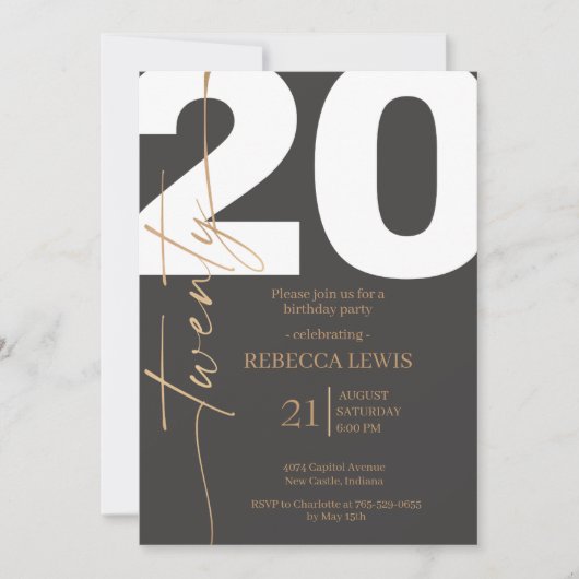 Invitation 20th Twentieth Birthday Modern Twenty Party  (Devant)
