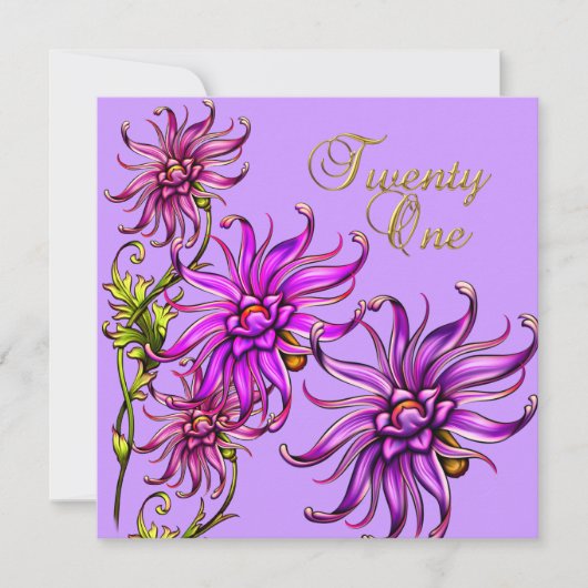 Invitation 21 21e anniversaire Elégant blanc floral rose viol (Devant)