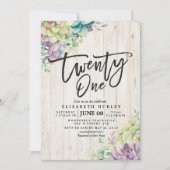 Invitation 21 Anniversaire de fête Bois rustique Succulent (Devant)