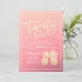 Invitation 21 Anniversaire de fête Chic rose or ananas Couple (Debout devant)