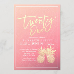 Invitation 21 Anniversaire de fête Chic rose or ananas Couple