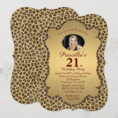 Invitation 21, Anniversaire Fête Femme 21, Cheetah, photo (Devant / Derrière)