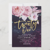 Invitation 21 Anniversaire Fleur Boho Fleurs Plumes (Devant)