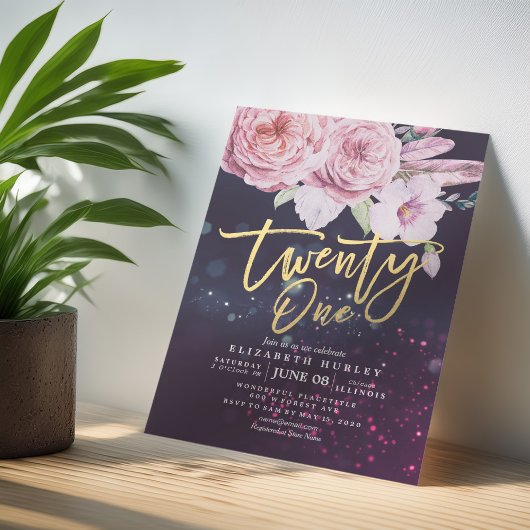 Invitation 21 Anniversaire Fleur Boho Fleurs Plumes