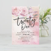 Invitation 21 Anniversaire Fleur Boho Fleurs Plumes (Debout devant)