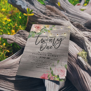 Invitation 21 Anniversaire Fleurs de bois rustique Chaîne Lum