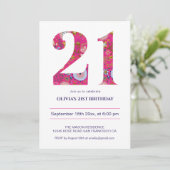 Invitation 21 Anniversaire Moderne Gras Motif Rose (Debout devant)