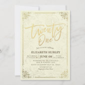 Invitation 21 Anniversaire Soirée Élégante Script Gold Floral (Devant)