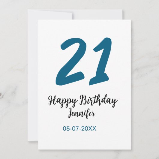 Invitation 21 ans audacieux lettre bleue simple minimum (Devant)