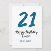 Invitation 21 ans audacieux lettre bleue simple minimum (Dos)