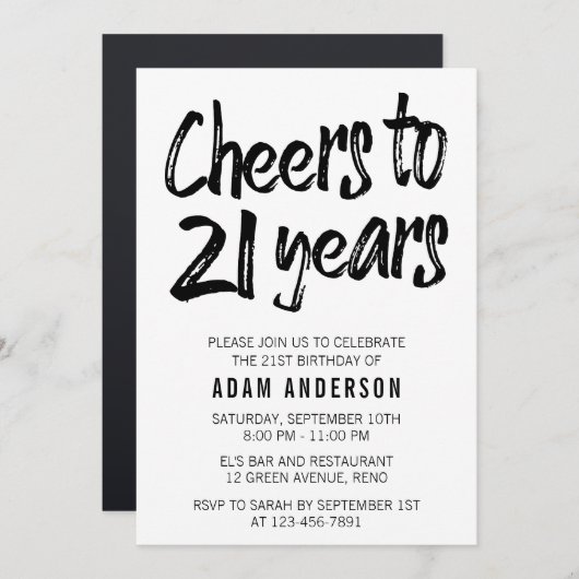 Invitation 21 ans de noir et blanc 21e anniversaire (Devant / Derrière)