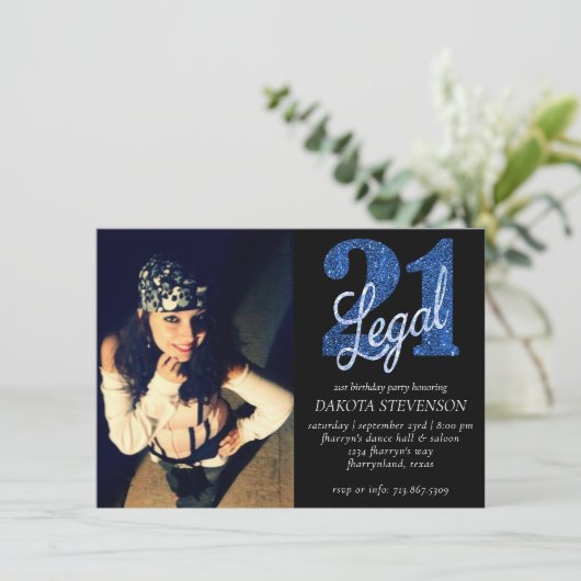 Invitation 21 et juridique | Blue Faux Parties scintillant Ph (Debout devant)