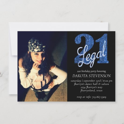 Invitation 21 et juridique | Blue Faux Parties scintillant Ph (Devant)