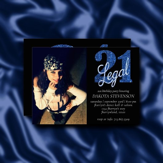 Invitation 21 et juridique | Blue Faux Parties scintillant Ph