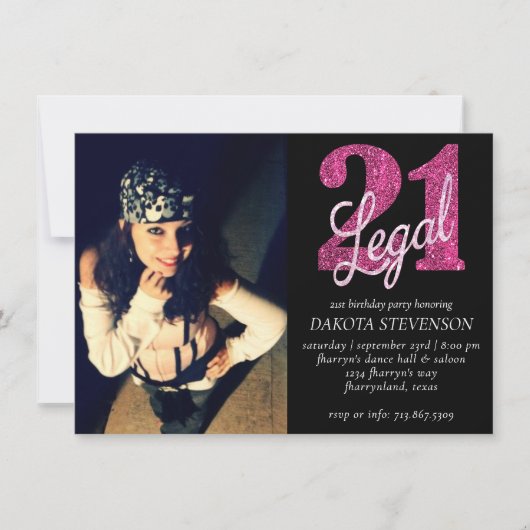 Invitation 21 et juridique | Fun Pink Faux Parties scintillan (Devant)
