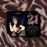 Invitation 21 et juridique | Rose de cuivre Gold Photo Keepsa<br><div class="desc">Etre 21 et enfin légal est une énorme étape ! Ce thème d'anniversaire "21 ans et légal" d'inspiration glam grunge présente une fausse parties scintillant avec une superposition de script pour la meilleure façon de célébrer et de commémorer l'événement. Pour des personnalisations ou d'autres couleurs, veuillez visiter JustFharryn @ Zazzle.com...</div>
