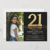 Invitation 21 parties scintillant d'or 21ème anniversaire pho (Devant)