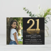 Invitation 21 parties scintillant d'or 21ème anniversaire pho (Debout devant)