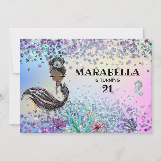 Invitation *~* 21 Rainbow Mermaid LUXE Fête d'anniversaire (Devant)