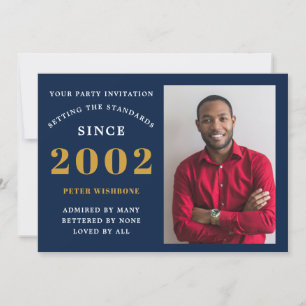 Invitation 21e anniversaire 2002 Nom Photo Blue Gold