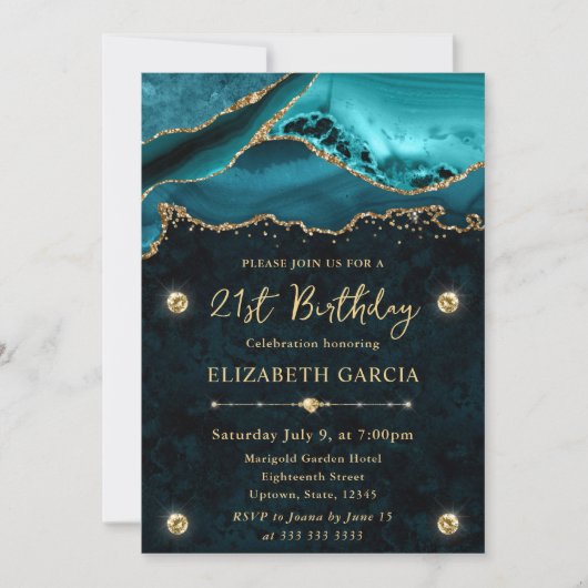Invitation 21e anniversaire agate et paillettes do (Devant)