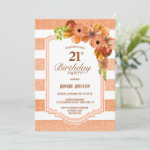 Invitation 21e anniversaire Apricot fêté floral rayé (Debout devant)