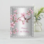 Invitation 21e anniversaire Argent asiatique rose perle Flowe (Debout devant)