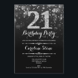 Invitation 21e anniversaire - Argent noir<br><div class="desc">Invitation du 21e anniversaire. Design élégant noir blanc avec fausse parties scintillant argent. Anniversaire adulte. Dispose de diamants et de caractères de script. hommes ou femmes anniversaire invitation. Parfait pour une fête d'anniversaire élégante. Message-moi si vous avez besoin d'une personnalisation plus poussée.</div>
