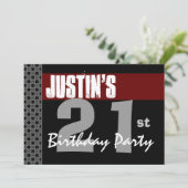 Invitation 21e anniversaire Argent noir rouge moderne W1703 (Debout devant)
