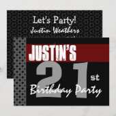Invitation 21e anniversaire Argent noir rouge moderne W1703 (Devant / Derrière)