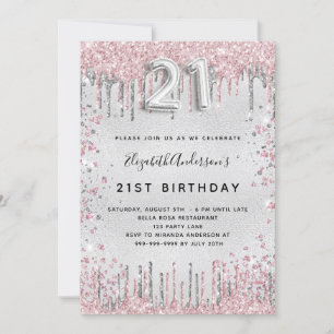 Invitation 21e anniversaire argent rose parties scintillant p