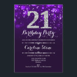 Invitation 21e anniversaire - Argent violet<br><div class="desc">Invitation du 21e anniversaire. Elégant design blanc violet avec fausse parties scintillant argent. Anniversaire adulte. Dispose de diamants et de caractères de script. hommes ou femmes anniversaire invitation. Parfait pour une fête d'anniversaire élégante. Message-moi si vous avez besoin d'une personnalisation plus poussée.</div>