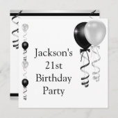Invitation 21e anniversaire Ballons blancs d'argent noir (Devant / Derrière)