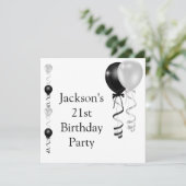 Invitation 21e anniversaire Ballons blancs d'argent noir (Debout devant)