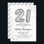 Invitation 21e anniversaire - Ballons d'argent<br><div class="desc">21e anniversaire invitation de fête. Design élégant en argent de parties scintillant fausse. La carte Invitation comporte le numéro d'argent 21 ballons et la police de script. Parfait pour une célébration anniversaire élégante. Message-moi si vous avez besoin d'âge personnalisé.</div>