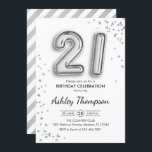 Invitation 21e anniversaire - Ballons d'argent<br><div class="desc">21e anniversaire invitation de fête. Design élégant en argent de parties scintillant fausse. La carte Invitation comporte le numéro d'argent 21 ballons et la police de script. Parfait pour une célébration anniversaire élégante. Message-moi si vous avez besoin d'âge personnalisé.</div>