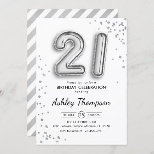 Invitation 21e anniversaire - Ballons d'argent