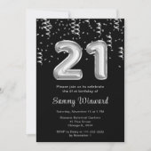 Invitation 21e anniversaire Ballons d'argent avec Confetti (Devant)